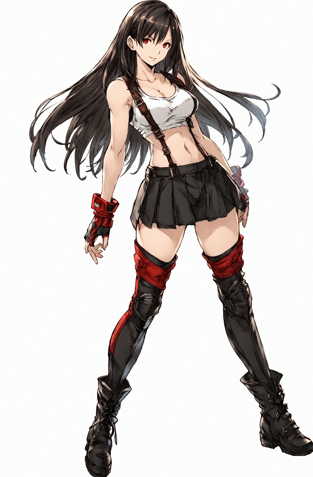 tifa Lockhart, red eyes, eyestyle: UBW, looking at viewer, slit pupils,
 <lora:Brave_Exvius_ArtStyle:1>,  <lora:pensketch_without_pen_lora:1> penSketch_style, (ink sketch, hatching),  <lora:granblue_fantasy_style_pony:1> granblue, granblue_fantasy_style_xl