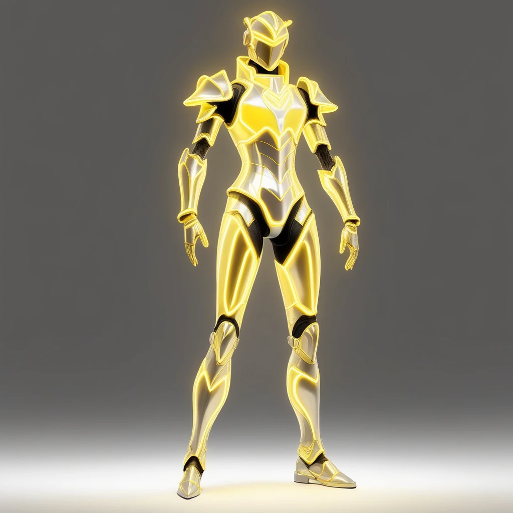 neon armor, gold and silver armour suit, cyber armour, cyber suit, sleek glowing armor