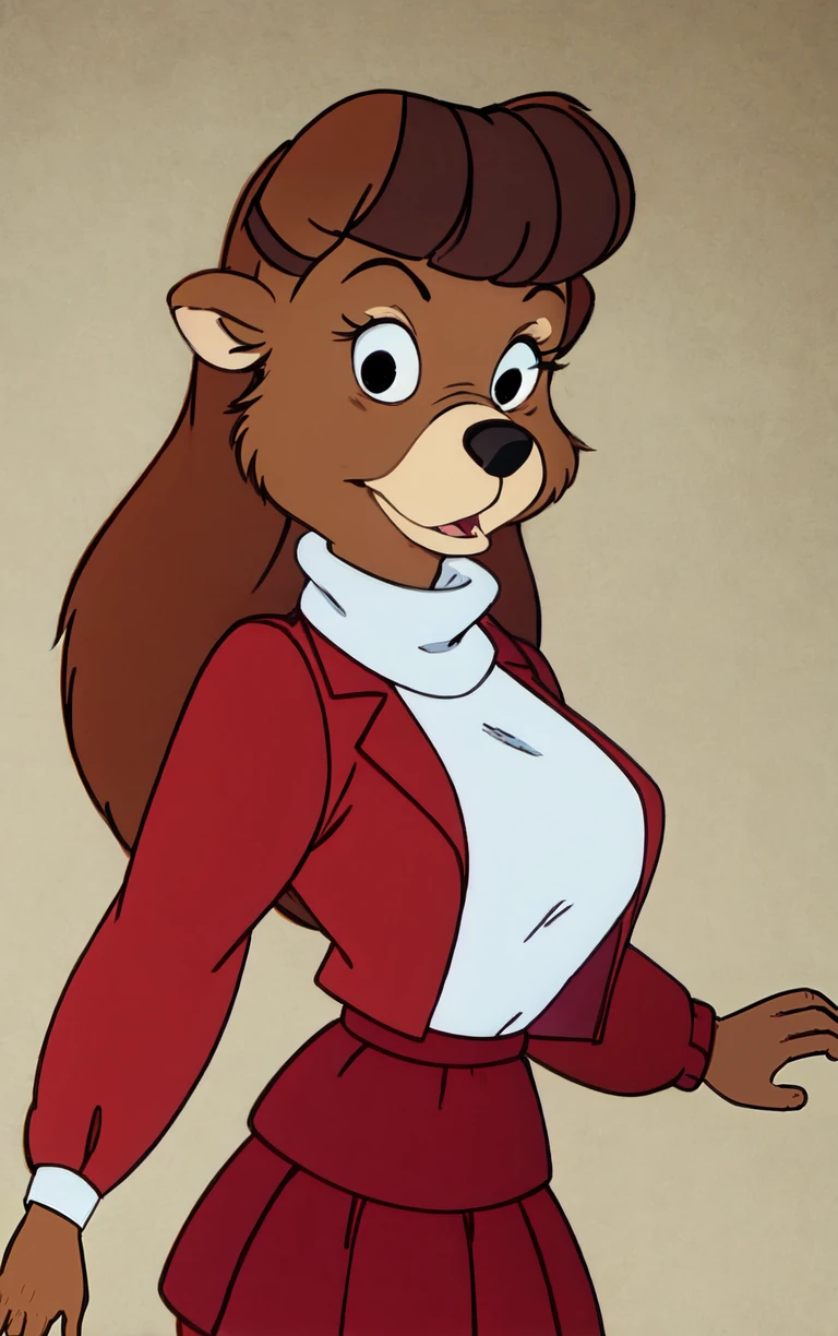 ARTSTYLE_Talespin_ownwaifu,
1girl, brown hair, furry female, long hair, white shirt, animal ears, body fur, red skirt, red jacket, brown fur, long sleeves, black eyes, animal nose, breasts, medium breasts,
<lora:ARTSTYLE_Talespin_ownwaifu:0.9>,
((masterpiece)),((best quality)), focused, looking at viewer, solo, cowboy shot,