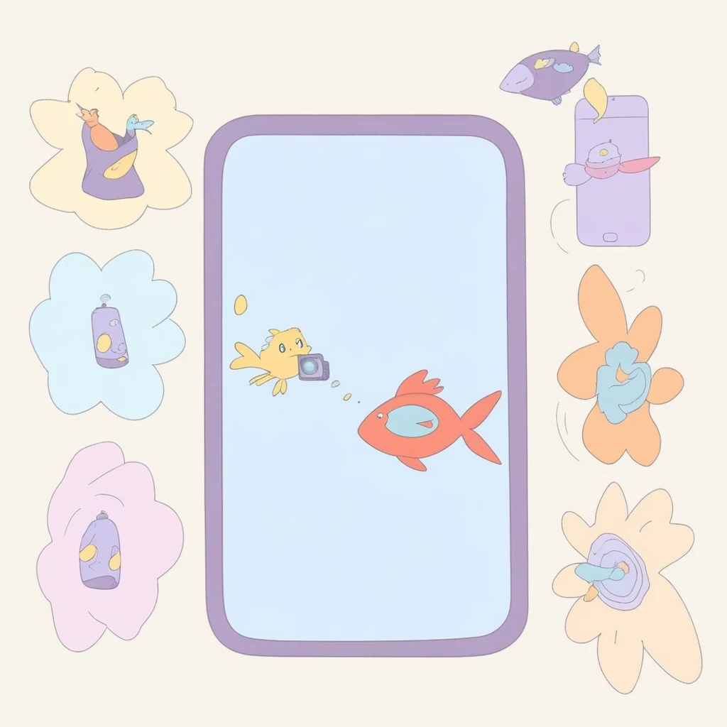 flower phone case, fish, picture of bird, pokemon (creature), bowtie, taking a picture by the phone, spacesuit, cellphone, animal ears, anthropomorphic cellphone, thought bubble, vacuum cleaner, sun