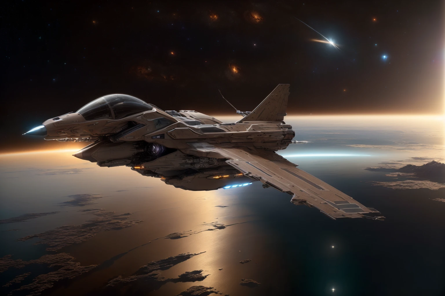 Masterpiece in photorealistic medium format 8k raw photography, (Coyote Brown zzspczz soaring:1.3), A white dwarf, the remnant of a star's death, slowly cooling over billions of years, (Extreme close-up:1.3), Hyper-realistic details, (Epic panorama:1.2), Shot with a Canon EOS R5, 50mm f/1.4 lens, Cinematic atmosphere, Perfect clarity <lora:Futuristic Spacecraft Generator Concept v5.0-000008:1>