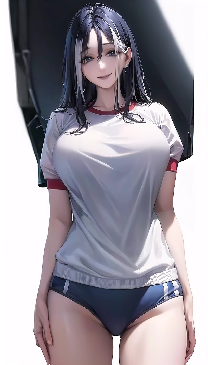 smile,
(gym uniform:1.28),
lady,mature female, cowboy shot,
(white background,simple background:1.18),
highres,official art,original,masterpiece,best quality,
(huge breasts:0.9),
<lora:Adela:0.8>