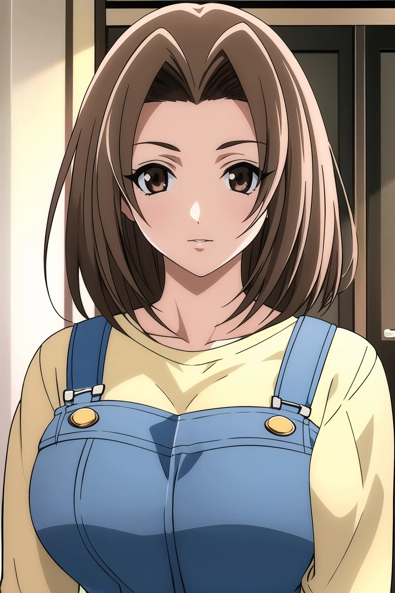 best quality,masterpiece,looking at viewer,1girl,absurdres,
depth of field,<lora:020-å¤©ä¸å¤©ä¸-é´»ãæ± åç§V2:0.7>,kounoike chiaki,brown hair,brown eyes,breasts,large breasts,short hair,long sleeves,overalls,shirt,blue overalls,
