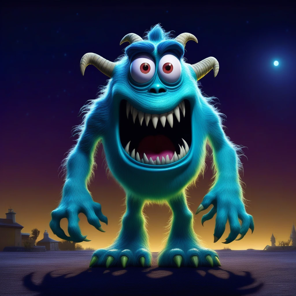 monster from outerspace, at night, pixar
