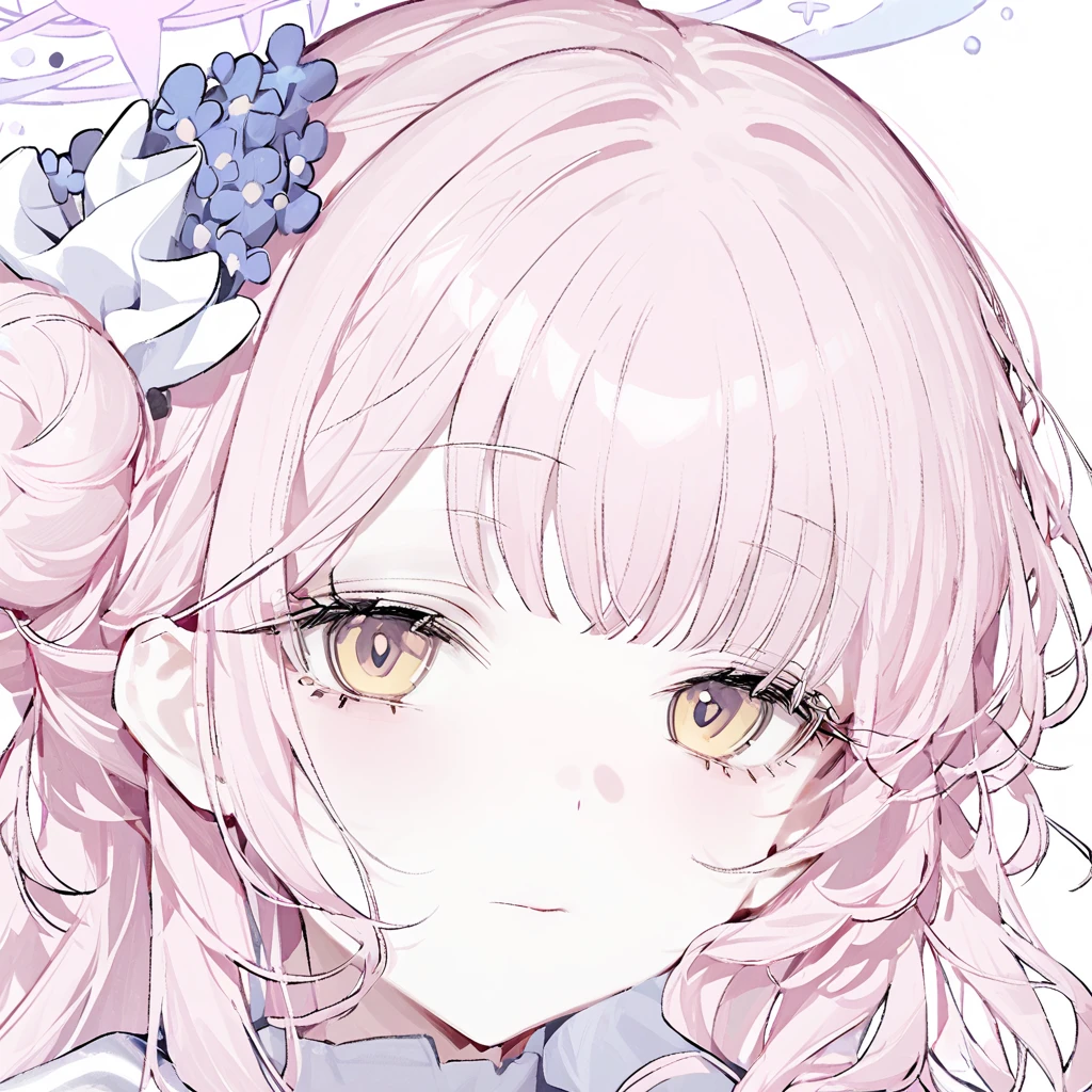 1girl,mika \(blue archive\),pink hair, close-up, closed mouth, eyebrows visible through hair, eyelashes, face, looking at viewer,simple background,solo, white background , <lora:Chuzenji-v1:1>