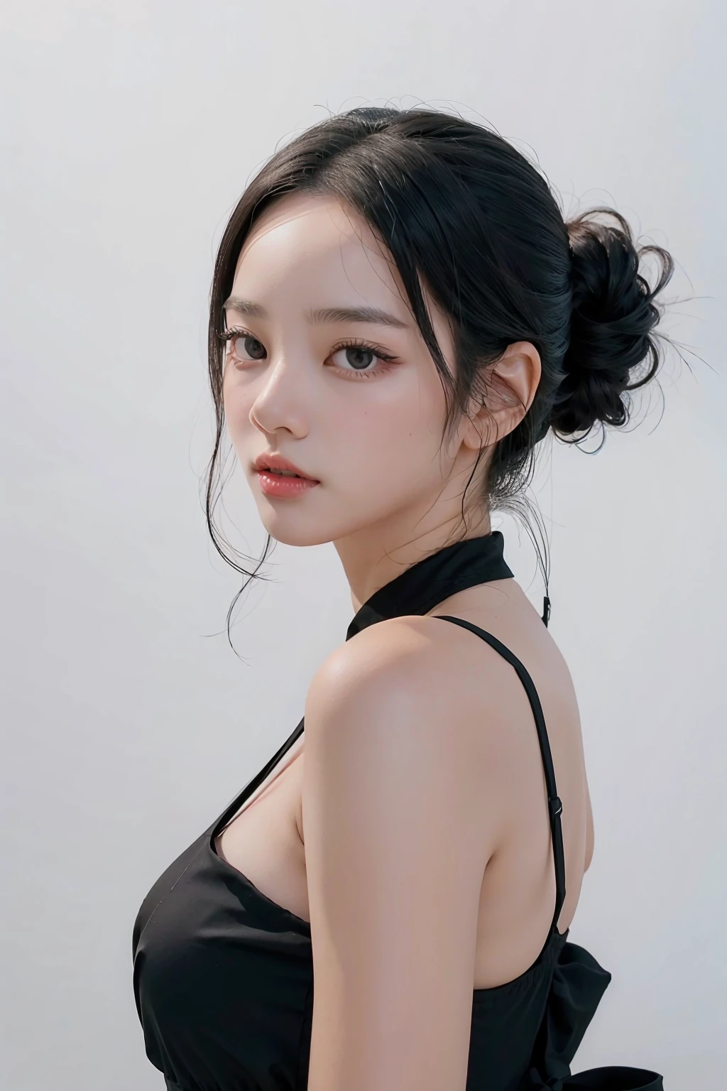 1girl, black dress, white background, <lora:wawwa_nc-02:1>
