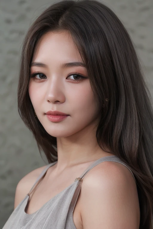 gorgeous,korean,female model,24 year old,beautiful detailed lips,extremely detailed eyes and face,long eyelashes,soft wavy hair,flawless porcelain skin,delicate features,elegant and poised posture,high fashion outfit,graceful and confident expression,natural and subtle makeup,[modeling:1.1],[glamorous:1.2],professional studio lighting,[highres:1.2],ultra-detailed,[realistic:1.37],[vivid colors],bokeh,portrait style,pastel color palette,soft and diffused lighting, kpop, small eyes, mature, asian looking
