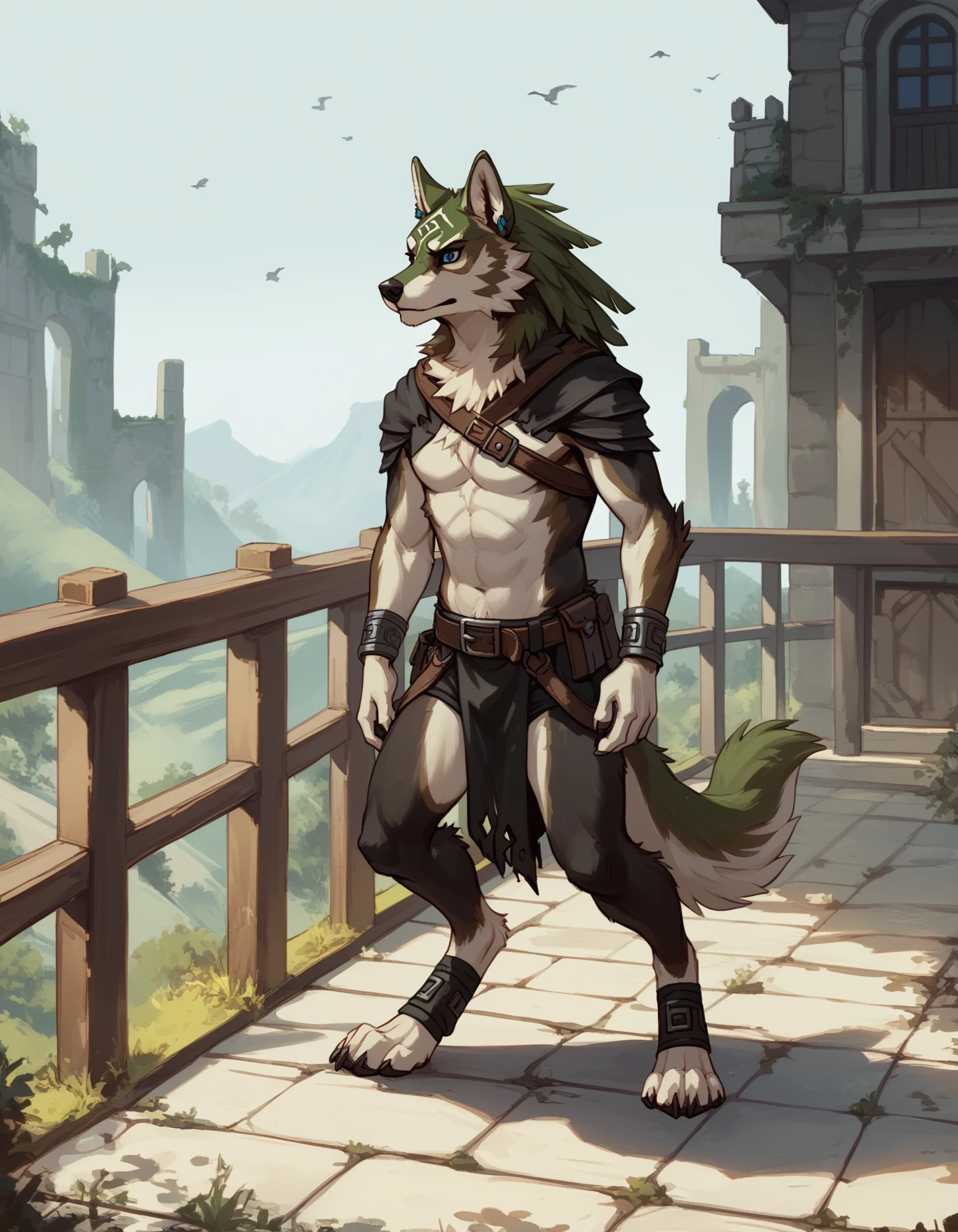 score_9, score_8_up, score_7_up, solo,
<lora:wlflnk_ponyxl_v4:1> wlflnk, animal focus, anthro, full body, furry, furry male, belt, personification,
scenery,