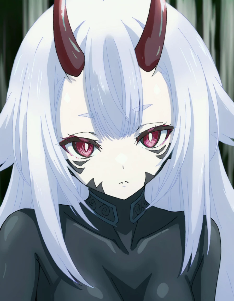 NaonYuno, oni, black bodysuit , portrait