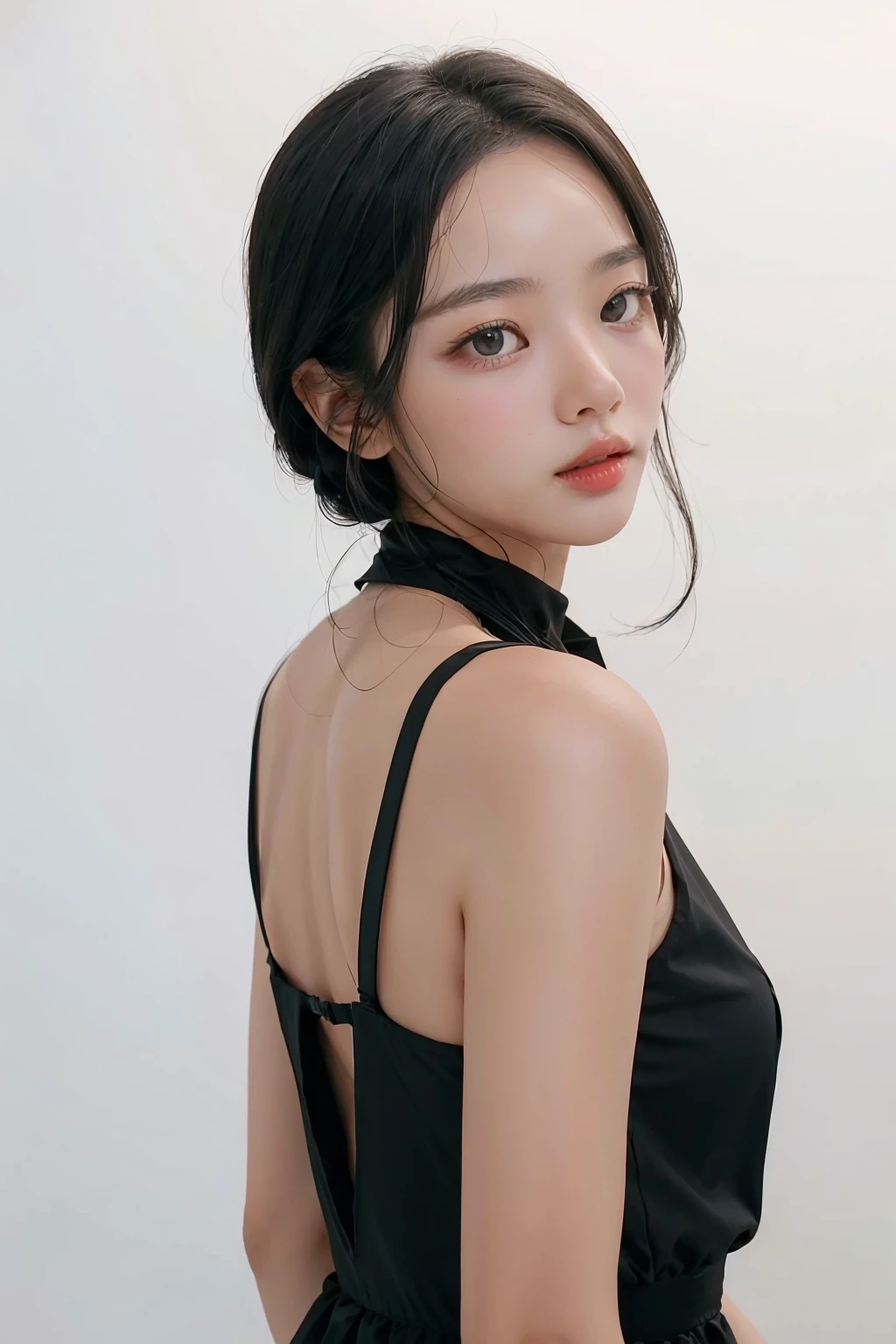 1girl, black dress, white background, <lora:wawwa_nc-02:1>