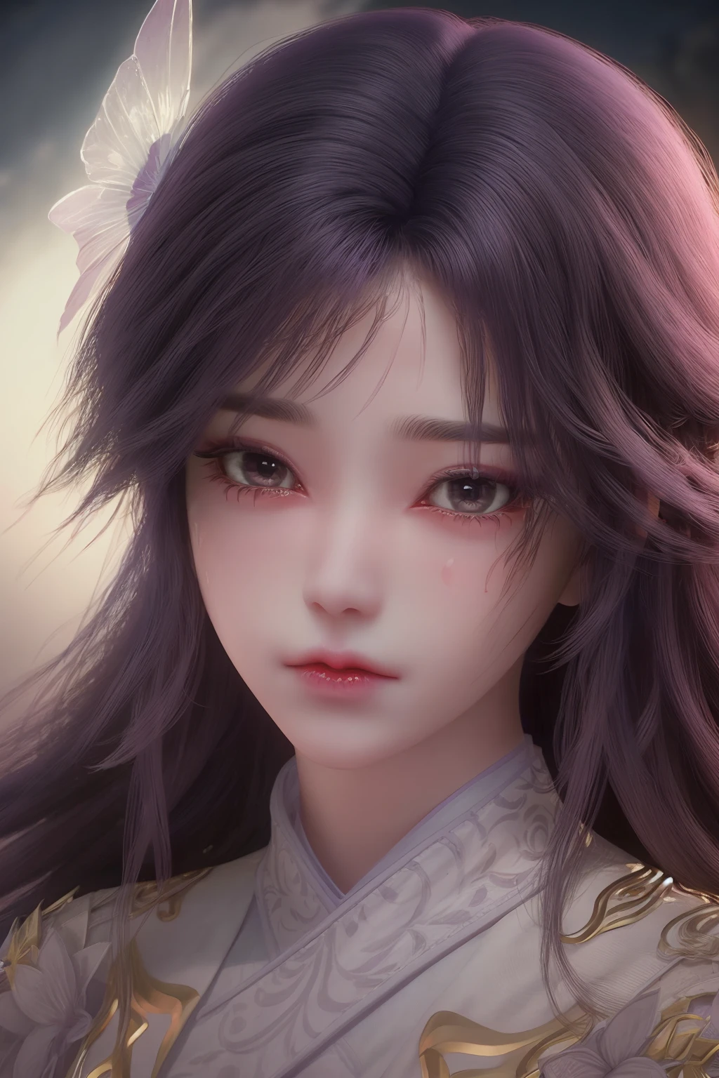 <lora:ZWyunxi:1>,yunxi, 1girl, solo, purple hair, long hair, sad, hair ornament, teardrop, streaming_tears, looking at viewer, tearing_up, closed mouth, facial mark, tears, expressionless, realistic, dress, portrait, upper body
<lora:Detail Tweaker LoRA (ç»èè°æ´):0.4>,black background,, best quality , masterpiece, illustration, an extremely delicate and beautiful, extremely detailed ,CG,unity,8k wallpaper, Amazing, finely detail, masterpiece, best quality,official art,extremely detailed CG unity 8k wallpaper,absurdres, incredibly absurdres, huge filesize , ultra-detailed, highres, extremely detailed,beautiful detailed girl, extremely detailed eyes and face, beautiful detailed eyes,light on face,