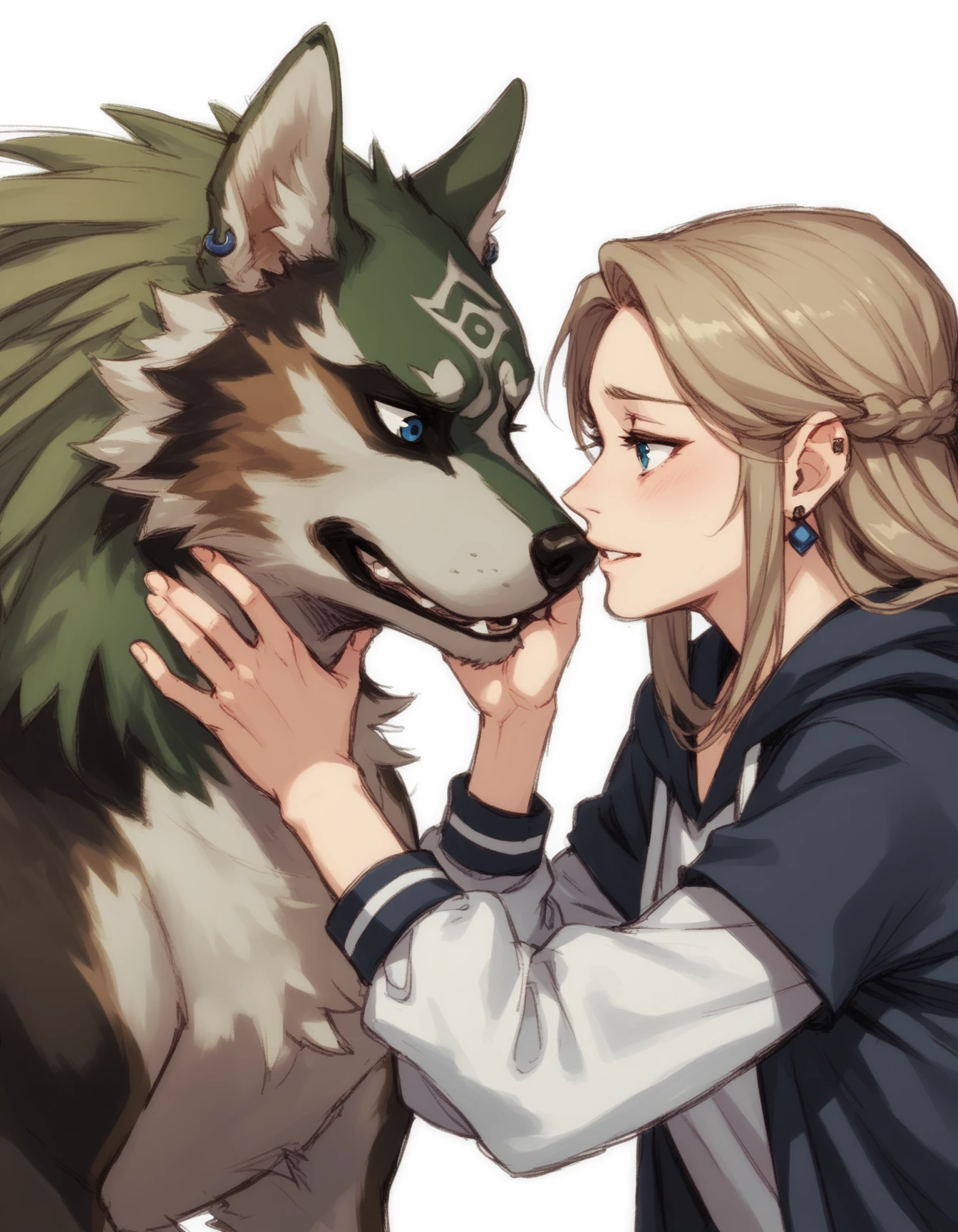 score_9, score_8_up, score_7_up, 1girl, 1boy,
<lora:wlflnk_ponyxl_v4:1> wlflnk, hand on another's face, puppy,