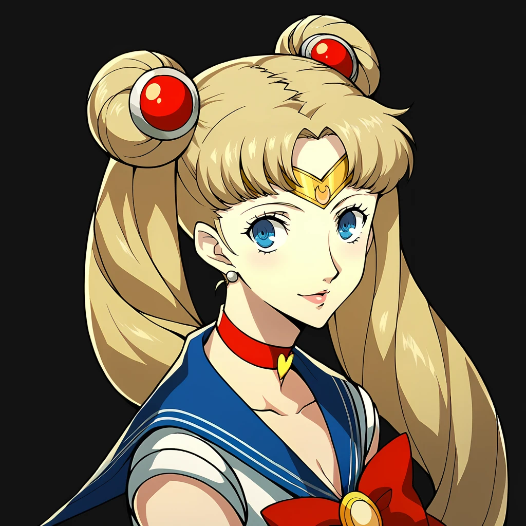 Score_9, score_8_up, score_7_up, source_anime, looking at viewer, (cowboy shot),masterpiece, best quality, upper body, portrait,beautiful, (black background), persona 5, BREAK, sailor moon, blond hair, blue eyes, BREAK, <lora:Persona_5_Portrait_Style_Pony_upscaled:1>,