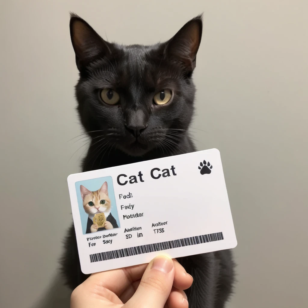 a cat holding a cat card,<lora:seemycard3:0.8>