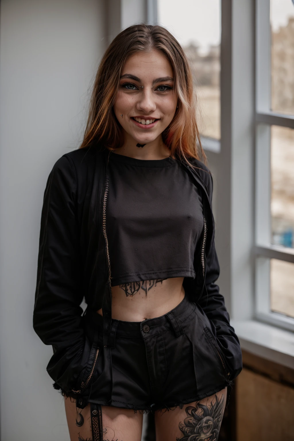 <lora:DalilaDark:0.8>, full color portrait of a young woman, wearing emo clothes, smile, natural light, RAW photo, subject, 8k uhd, dslr, soft lighting, high quality, film grain, Fujifilm XT3