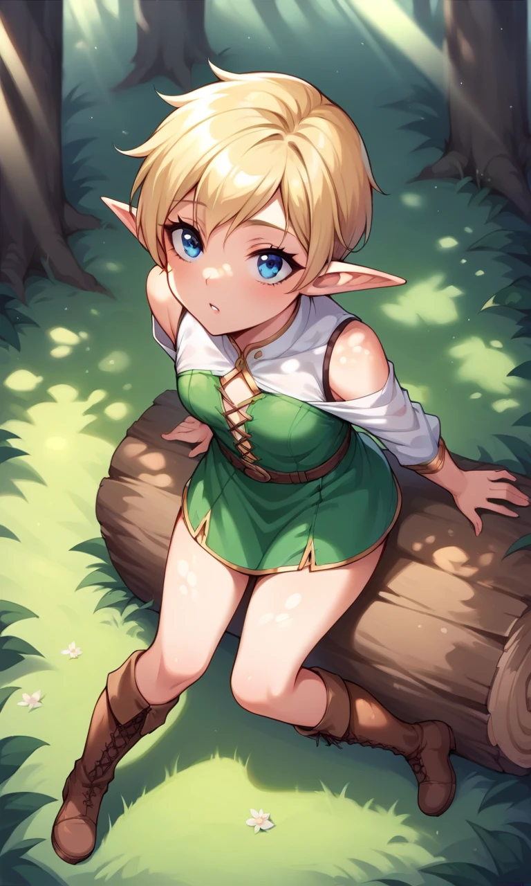 nude, naked, , flat chest, outside, blowing a kiss, daylight, short, small, pointy ears, elf ears