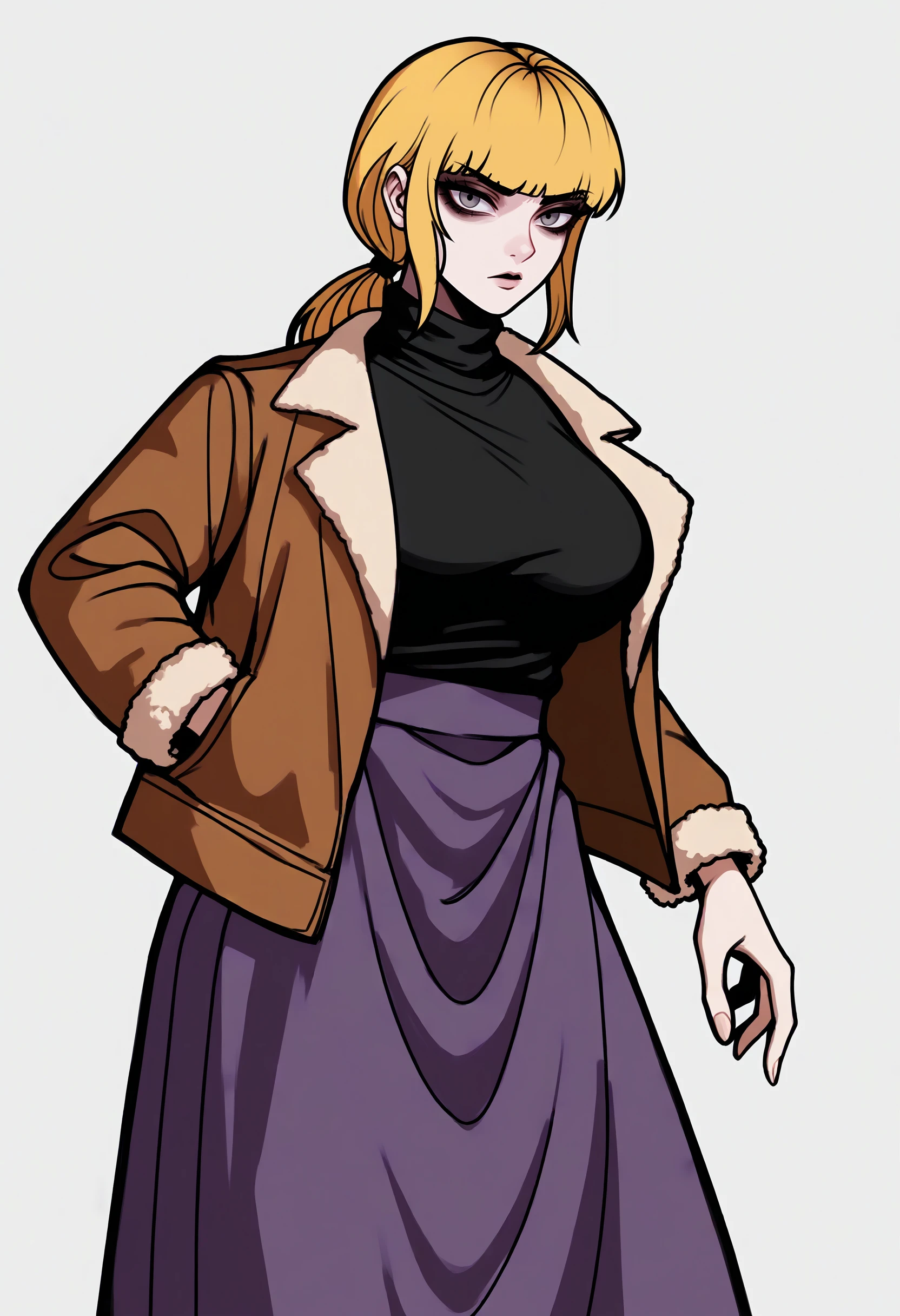 score_9, score_8_up, score_7_up, score_6_up, score_5_up, score_4_up,
BREAK
1girl, blonde hair, low ponytail, grey eyes, bangs, karin funger,
BREAK
solo, brown jacket, purple skirt, long skirt, black sweater, large breasts,
BREAK
white background, simple background, dynamic pose, dark, <lora:Lunas-2n5-Artist-SDXL-A1:1> <lora:Lunas-Karin-Funger-SDXL-A1:1>