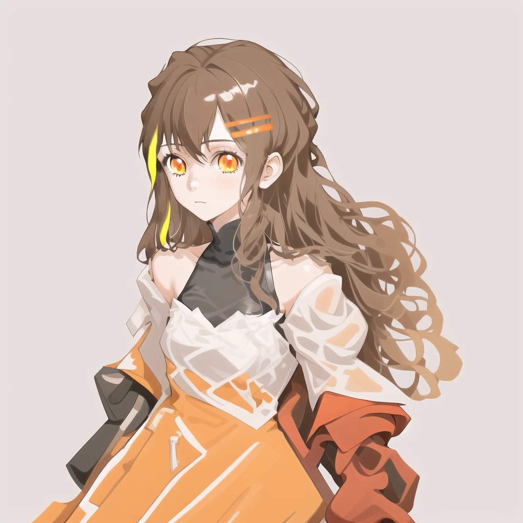 <lora:xjtu-000008:1>,1girl, orange eyes, hair ornament, multicolored hair,hairclip,brown hair,
