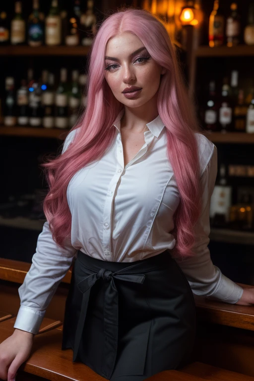 DEN_vixen_virago,
(working in a dark atmospheric bar, working behind the bar, pulling pints, bar, dark wood bar, atmospheric, wearing a shirt and tie and skirt:1.2),
bokeh, f1.4, 40mm, photorealistic, raw, 8k, textured skin, skin pores, intricate details <lora:epi_noiseoffset2:1>, epiCRealism <lora:ClothingAdjuster3:-1>