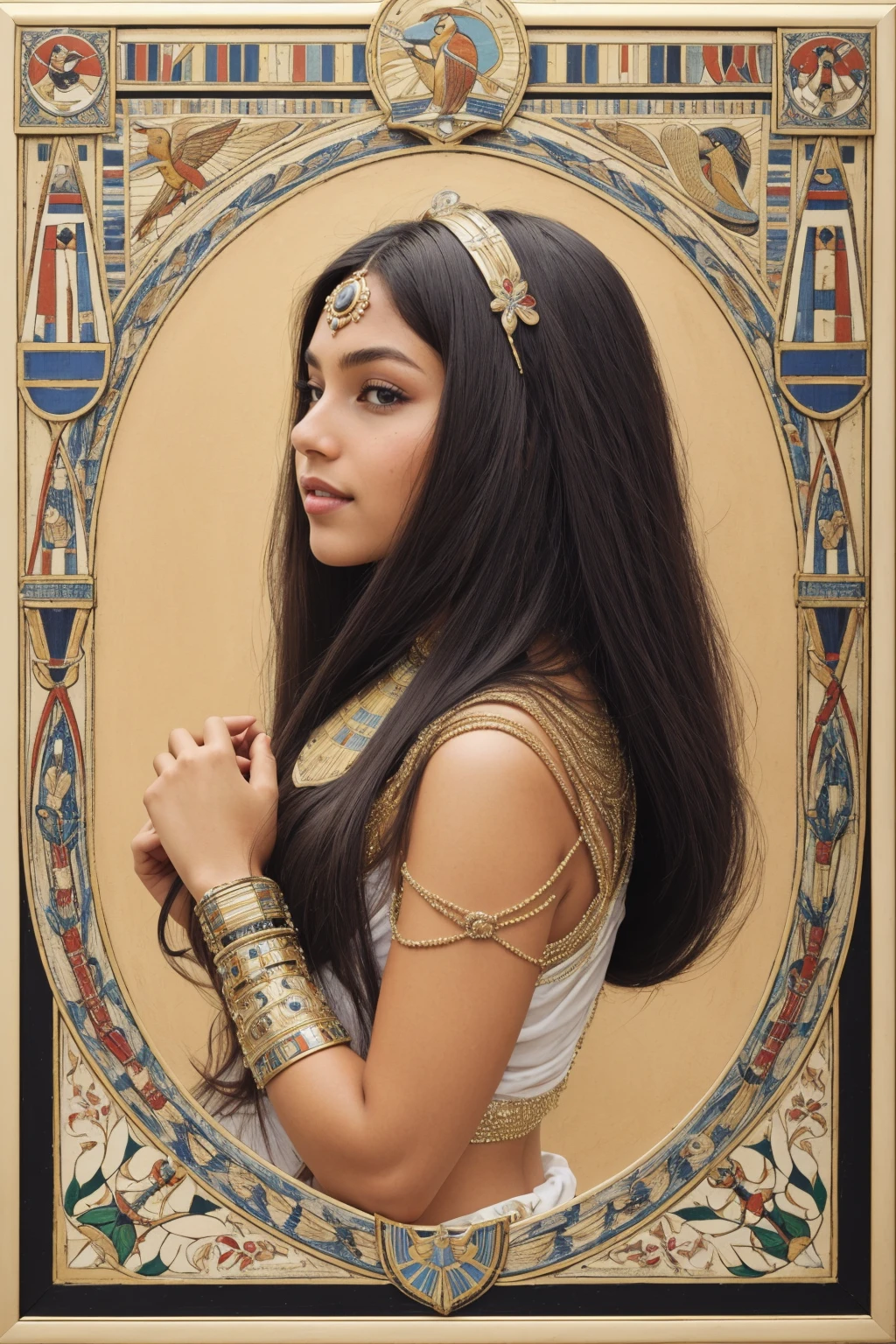 ((Masterpiece, best quality, edgQuality)),smile,
digital painting,sexy pose,looking at viewer, edgCBC, long hair, multiple girls, black hair, dress, jewelry, flower, barefoot, dark skin, white dress, bracelet, dark-skinned female, profile, bird, leaf, (desert background), anklet, art nouveau ,wearing edgCBC_(egyptian clothes) 
<lora:edgCamelbyCamelv1:1.2>