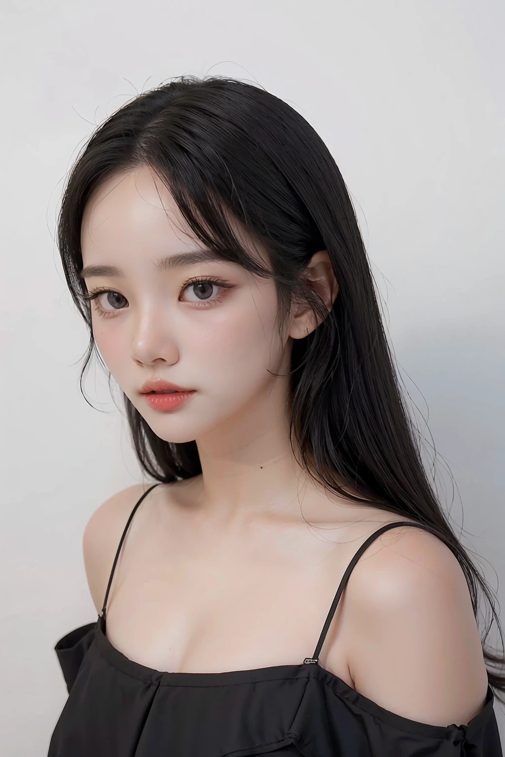 1girl, black dress, white background, <lora:wawwa_nc-02:1>