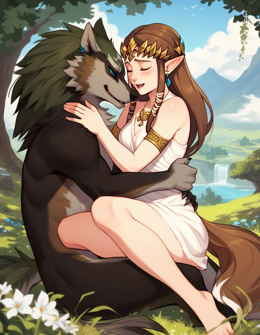 score_9, score_8_up, score_7_up, 1girl, 1boy,
<lora:wlflnk_ponyxl_v4:0.8> wlflnk, sex, anthro, (werewolf:0.5), happy sex, cowgirl position, hug, cuddling,
scenery, princess zelda, the legend of zelda: twilight princess, brown hair,