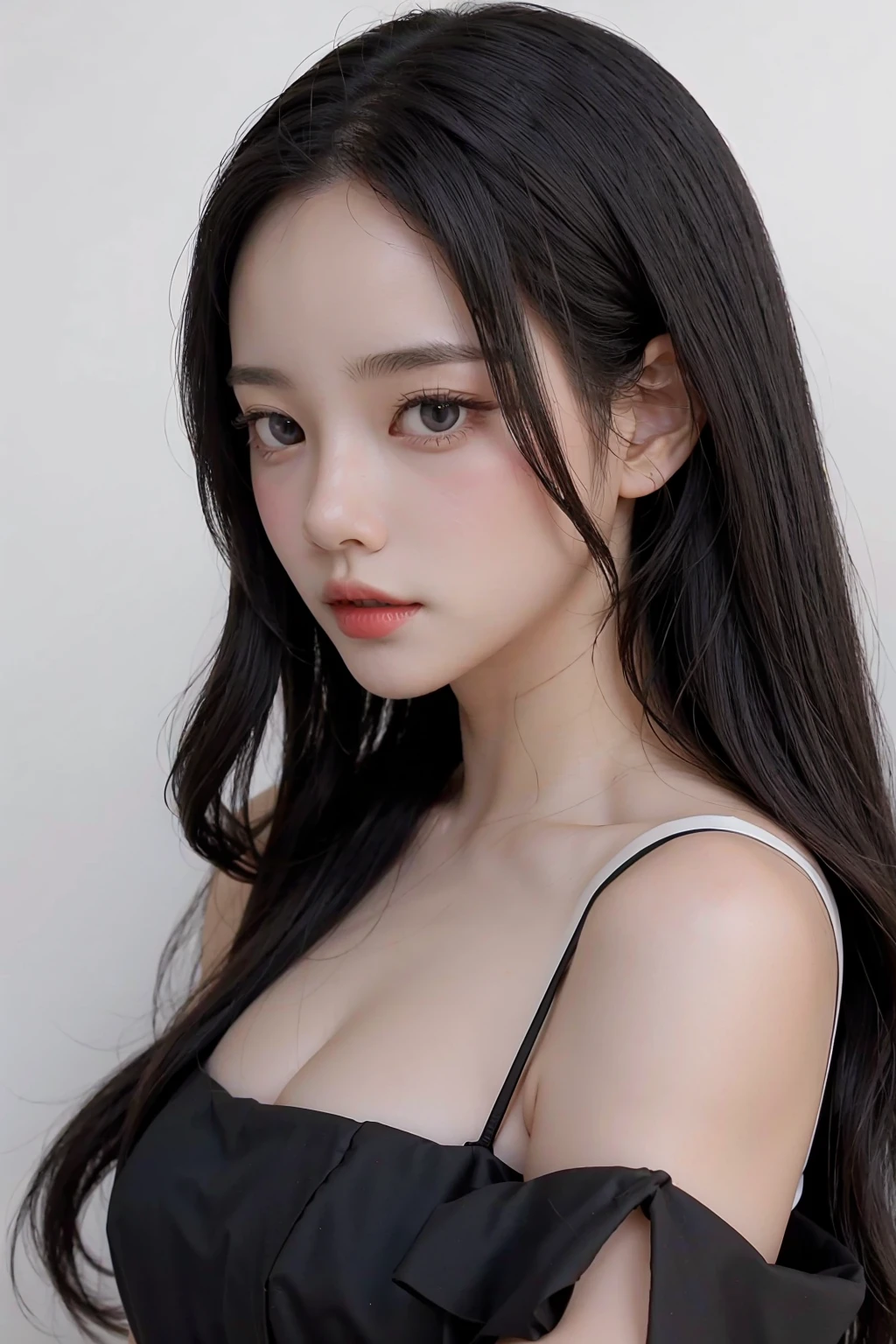 1girl, black dress, white background, <lora:wawwa_nc-02:1>