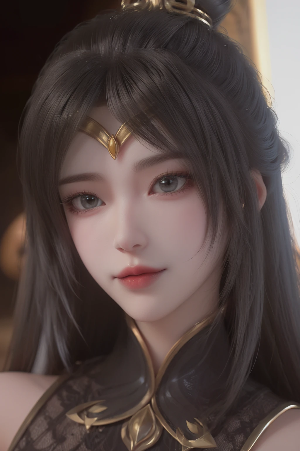 <lora:monv:1>,monv,1girl,solo,looking at viewer,hair ornament,black hair,gold ornament,streaked hair,black silk lining,white hair,highlights,multicolored hair,hair accessory,long hair,closed mouth,smile,head tilt,portrait,frills,
beautiful detailed eyes,cowboy_shot,, best quality , masterpiece, illustration, an extremely delicate and beautiful, extremely detailed ,CG,unity,8k wallpaper, Amazing, finely detail, masterpiece, best quality,official art,extremely detailed CG unity 8k wallpaper,absurdres, incredibly absurdres, huge filesize , ultra-detailed, highres, extremely detailed,beautiful detailed girl, extremely detailed eyes and face, beautiful detailed eyes,light on face,