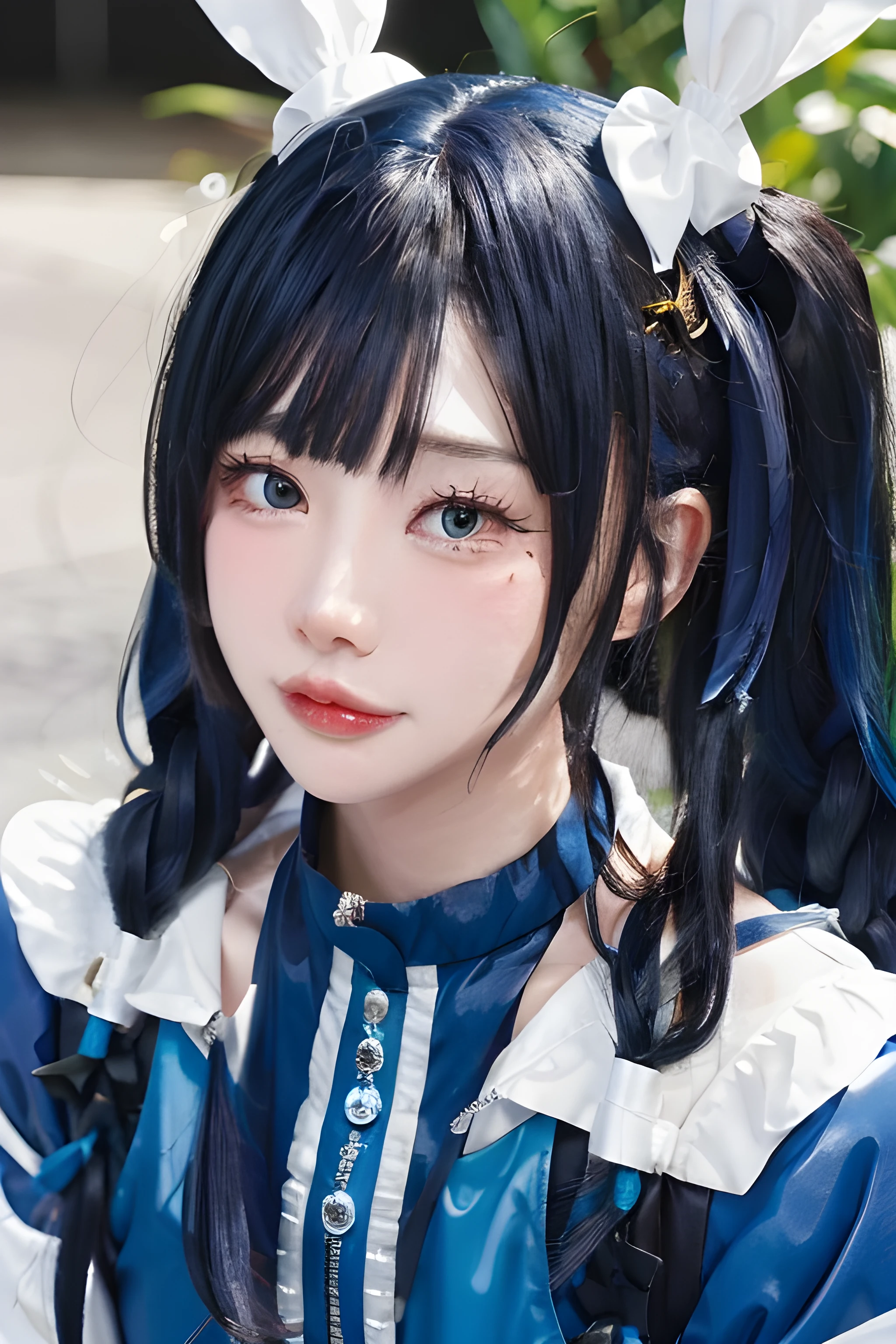 meenfx, masterpiece, best quality, 1girl, portrait, closeup, (fully clothes), {royal armor|kimono|formal dress|nun costume|school uniform|office lady|maid uniform|wedding dress}, {cosplay|cat ears|tongue out|twintails|ponytail|maid headband|hair pin|smile|flower}