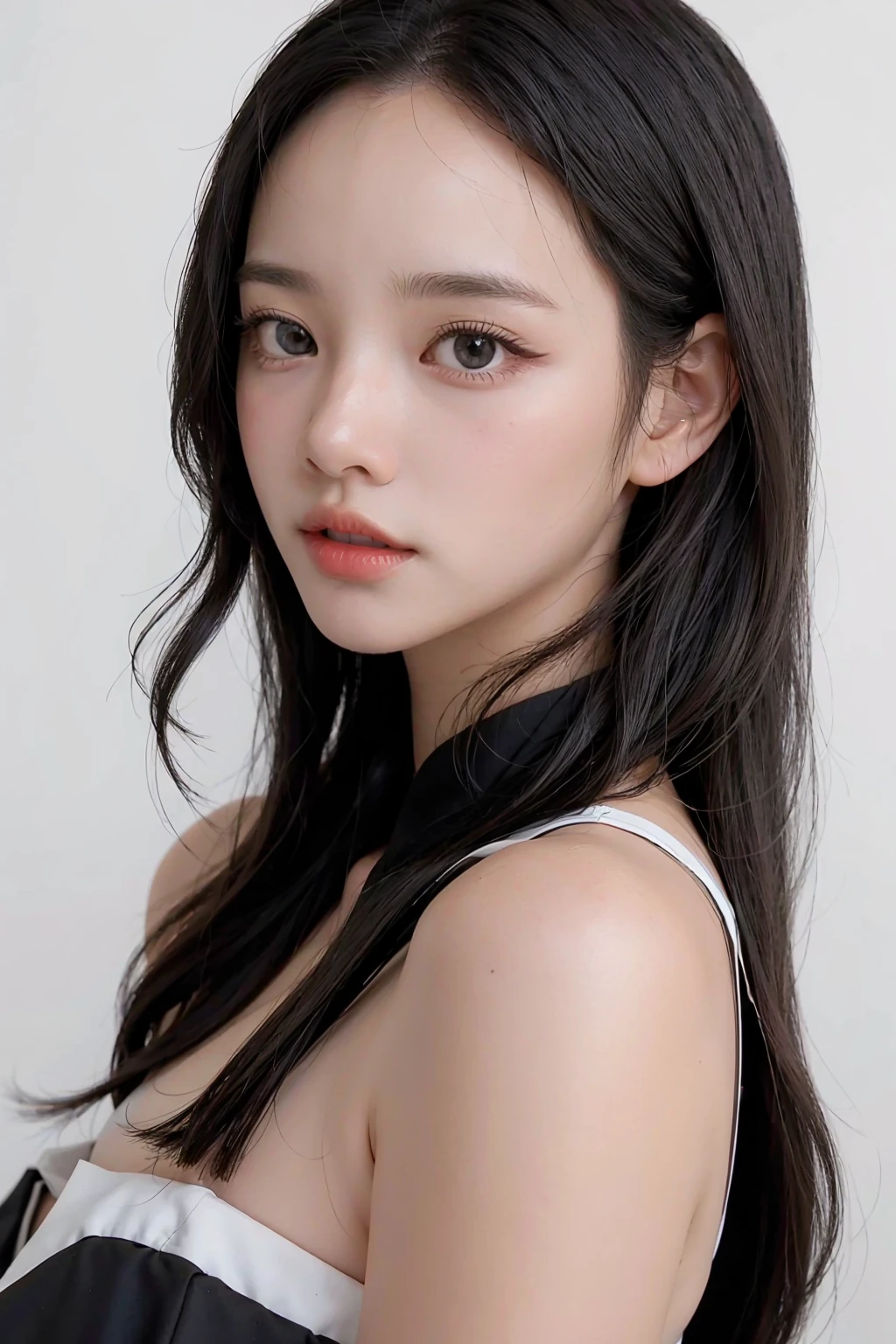 1girl, black dress, white background, <lora:wawwa_nc-02:1>