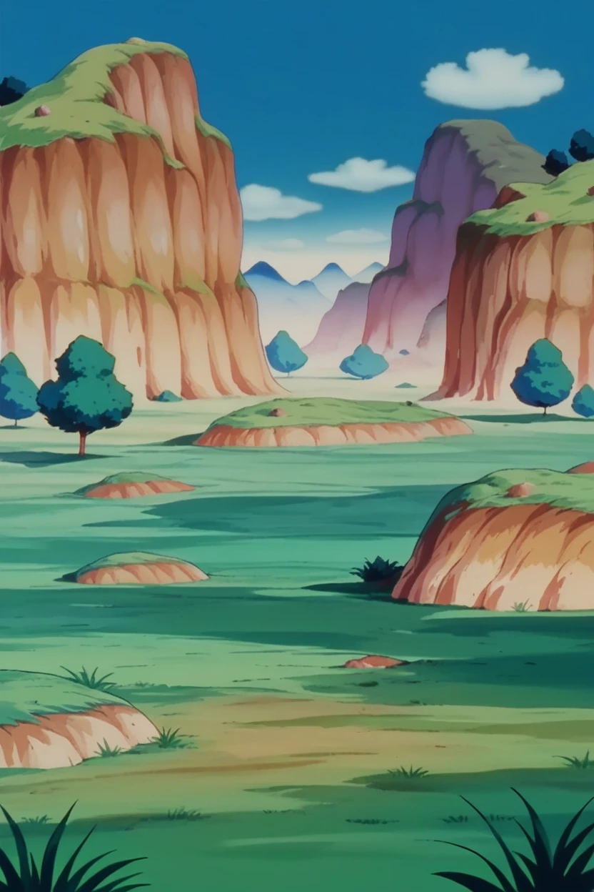 score_9, score_8_up, score_7_up, score_6_up,source_anime, BREAK break wasteland,brown ground,retro artstyle,outdoors, grass, tree,blue sky,plateau,mountain,bush <lora:BreakWastelandPony:1>