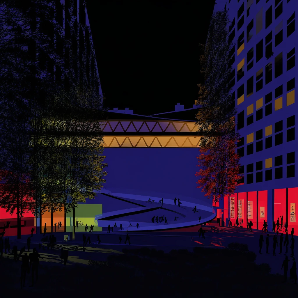 pubic activity, traffic, apartments, night, walking