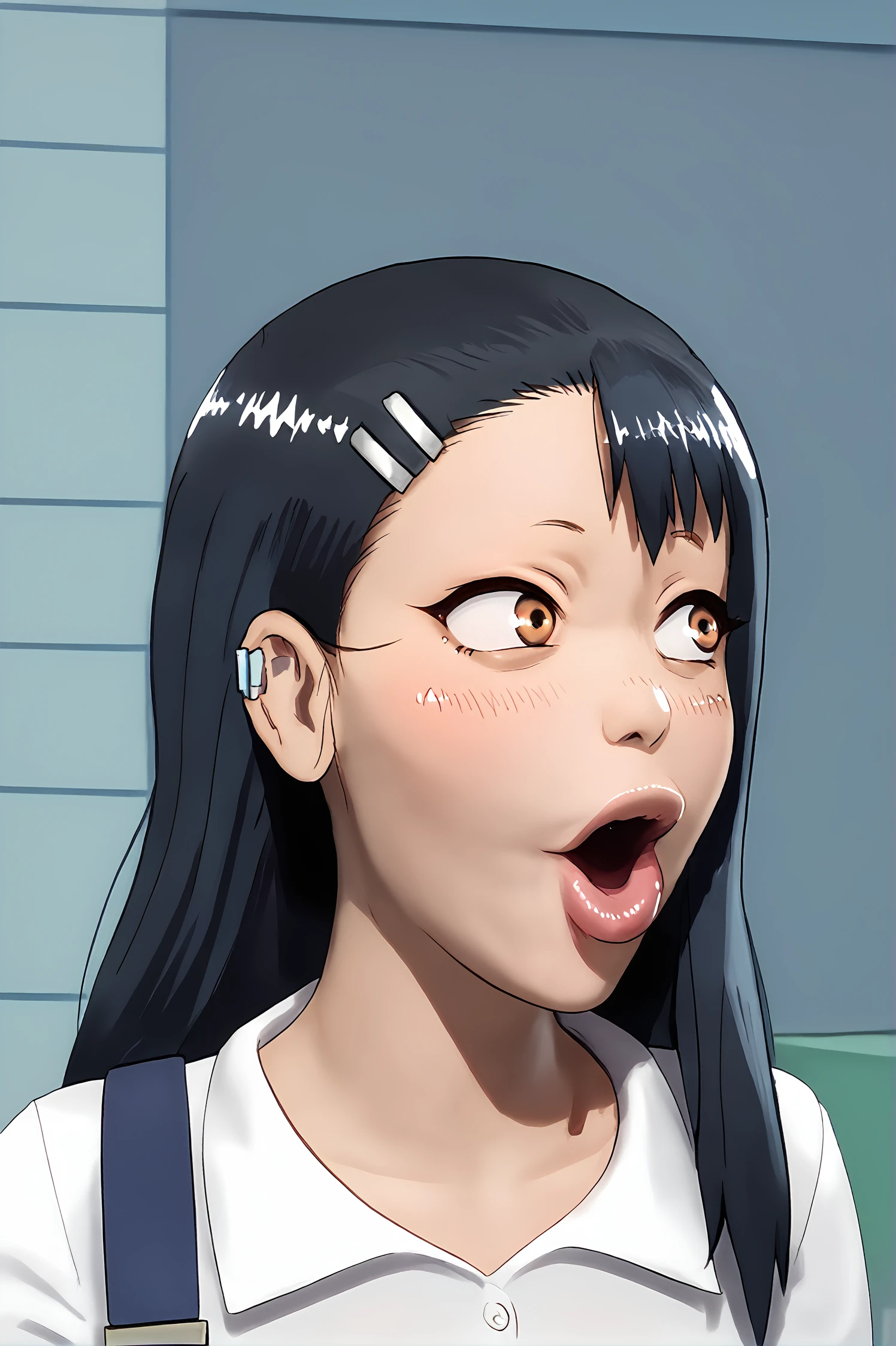 score_9,
<lora:pog_v1_pruned:1>, pog, looking to the side, open mouth, lips,
<lora:Mantis-X2Pony:1>,
nagatoro hayase, white shirt,
high resolution, Masterpiece, detailed