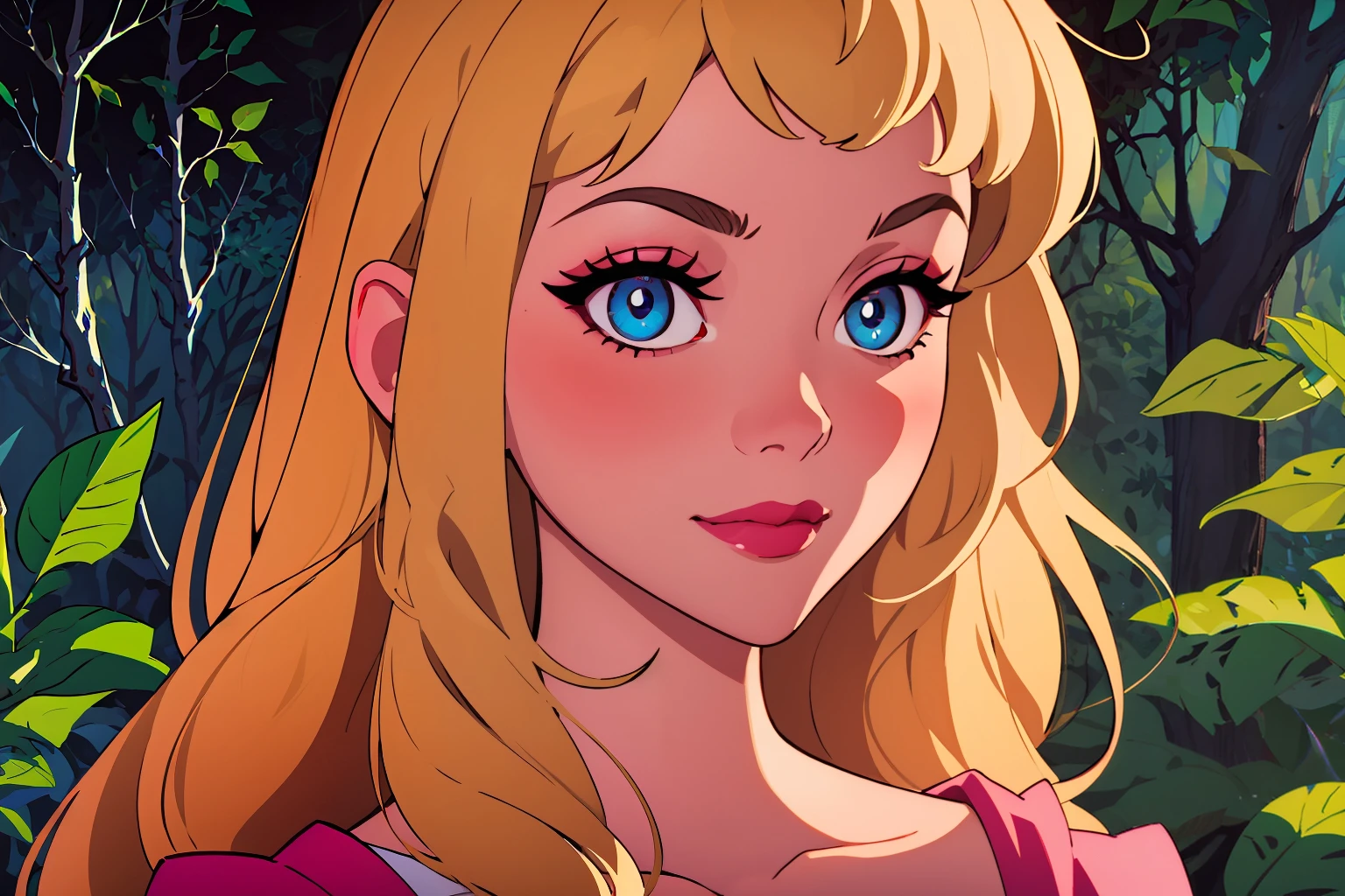 <ti:prettyeyes> pretty eyes <lora:18CDF0F04D:0.6> Aurora, ((1woman) a beautiful princess, in the forest, technocolor. Perfect eyes. Perfect detail. Illustration. ((portrait))