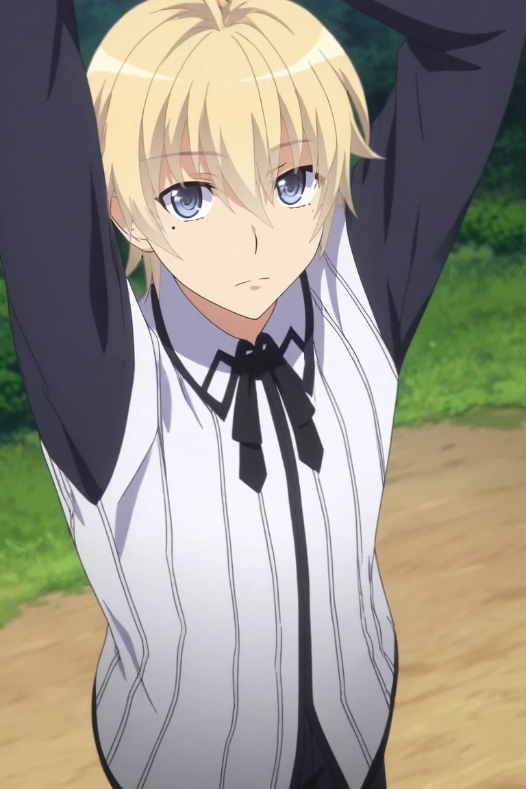 score_9, score_8_up, score_7_up, source_anime, rating_safe, , anime screencap, , official style, looking at viewer, , 1boy, solo, male focus, <lora:yuuto_kiba_pony:0.88>, yuuto_kiba, blonde hair, grey eyes, high school dxd hero, short hair, hair between eyes, mole, mole under eye, from above, floating island, dark, arms above head, :o, , <lora:sdxl_lightning_8step_lora:1>