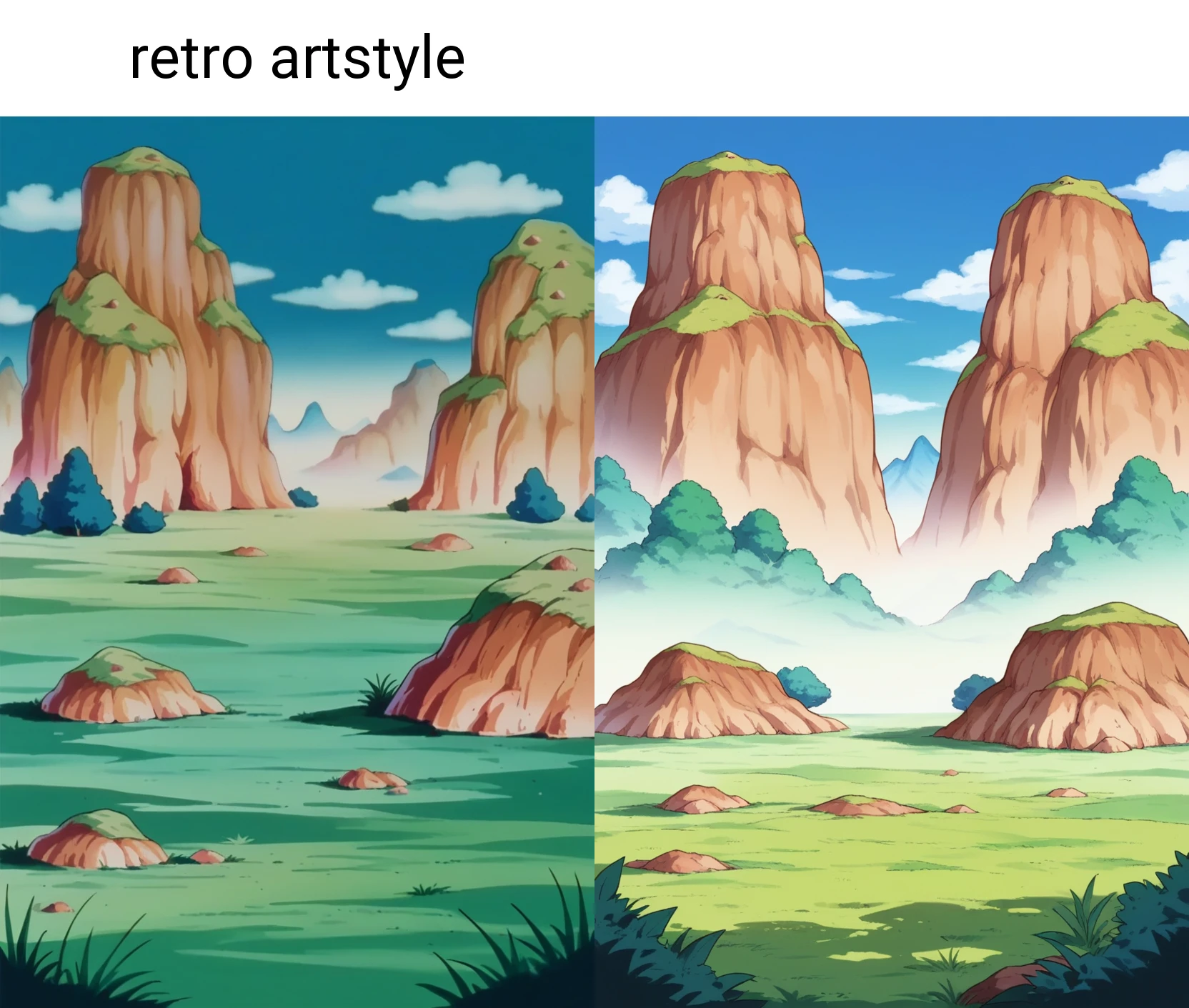 score_9, score_8_up, score_7_up, score_6_up,source_anime, BREAK break wasteland,brown ground,retro artstyle,outdoors, grass, tree,blue sky,plateau,mountain,bush <lora:BreakWastelandPony:1>