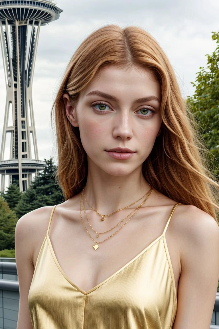 mulher, americana, 25 anos, pale skin and freckles, olhos cinzas, nariz delicado, soft and delicate lips, longo, cabelo blondie longo e ondulado na altura da cintura, sorriso meigo, face with delicate feminine facial features, altamente renderizado