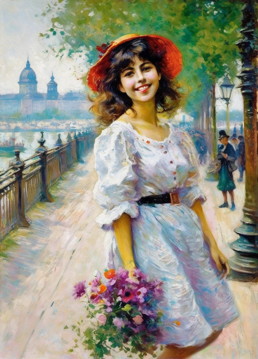 podkowinski 21st century, cheerful beautiful brunette girl in a big city<lora:podkowinski:0.9>