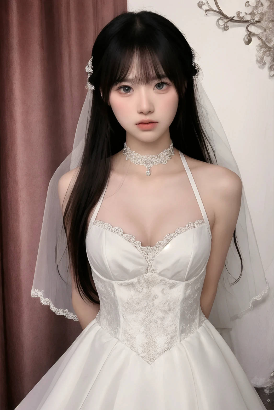 Hanfu, Harnes,Stocking girl,smallunderboob,Bracelet,耳Nipple Ring,head gear,choker necklace,outside