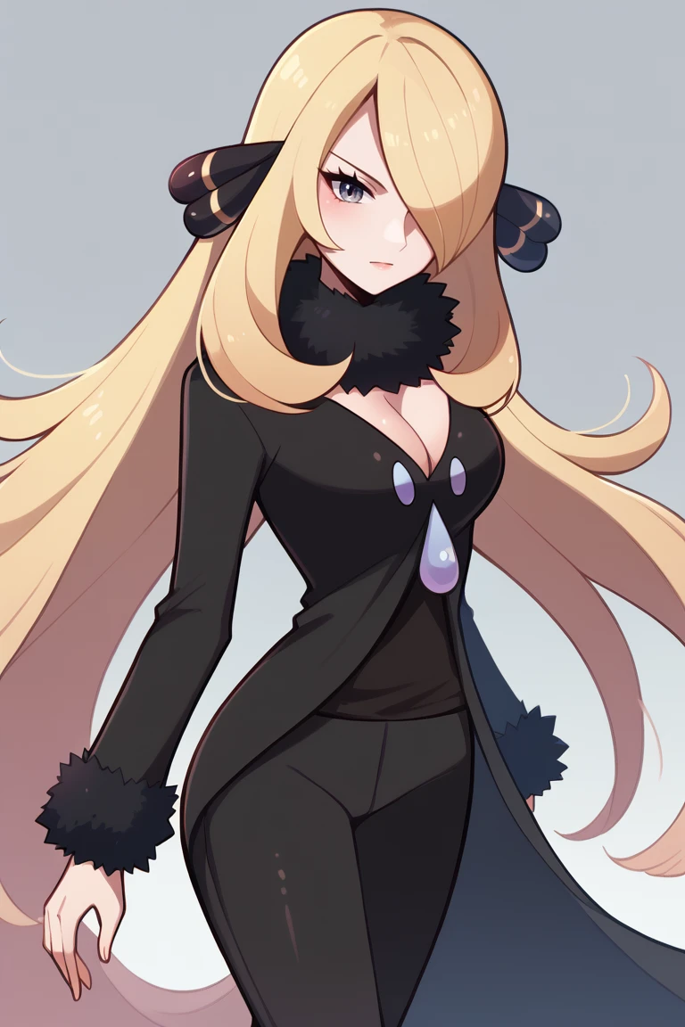 score_9, score_8_up, score_7_up, BREAK <lora:touyarokii-guy-PONYv1:1>, 1girl, solo, breasts, <lora:pkmncynthia-pdxl-nvwls-v1:0.95> defCyn, very long hair, hair over one eye, hair ornament, fur collar, cleavage, black gown, long sleeves, black pants,