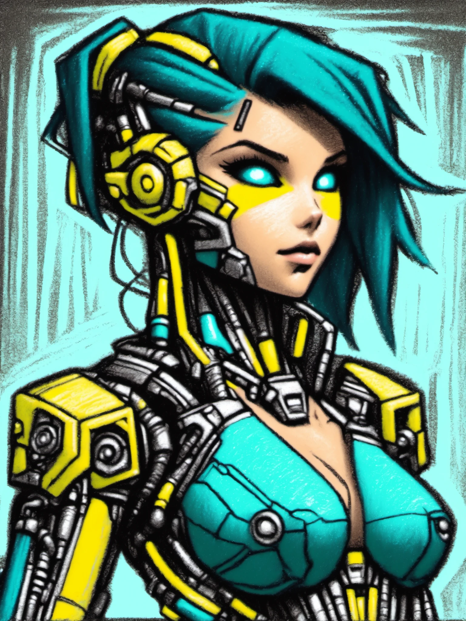 mad-crayon, woman, b;ack background, Slight head tilt pose <lora:Neon_Cyberpunk_Crayon_SDXL:1.0>, (masterpiece:1.2), best quality