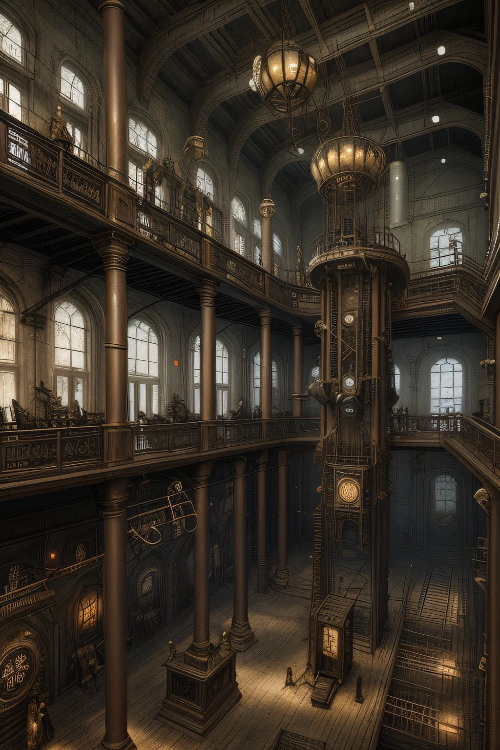 <lora:NostalgiaForAPlace:1> nostalgiaforaplace, steampunk torture chamber, interior