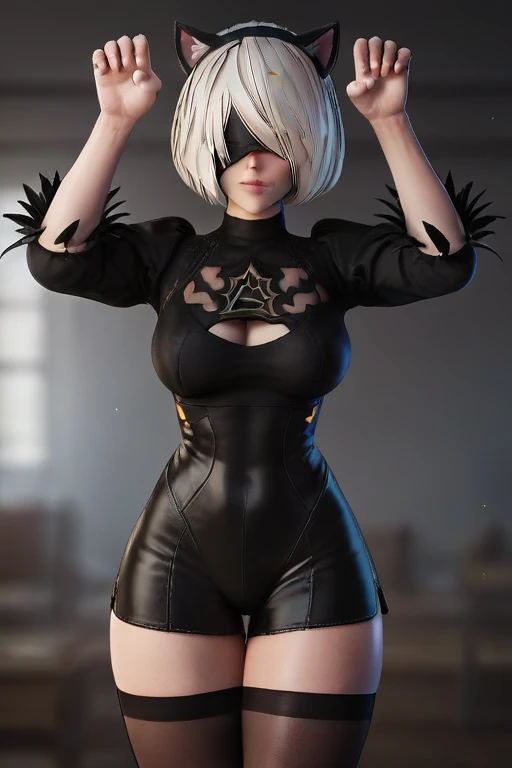 high detail, masterpiece, score_9, score_8_up, score_7_up,  source_anime, 1girl, blushing, Yorha 2B, fully clothed <lora:2B_StevenCarson:0.5>, catgirl, cat ears, cat pose