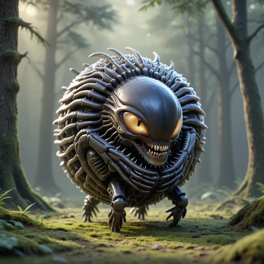 3d render of a sphrml spherical xenomorph, a fantasy forest<lora:spherimal:1>