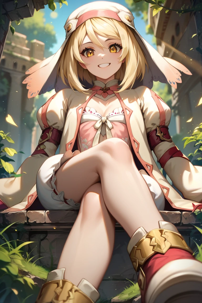 score_9, score_8_up, score_7_up, very aesthetic, source_anime, detailed, high quality, beautiful, masterpiece, detailed eyes,
<lora:lightXL:0.8>
forest, light beams, ruins, blurry background
cowboy shot, looking at viewer, from below,
smile, crossed legs, grin, sitting,
small breasts,
<lora:alice_autismConfetti_v01:0.99>
alice \(tales\), blonde hair, headwear, jacket, yellow eyes, bloomers, knee boots, coat, open coat, open jacket, veil, puffy sleeves,, zPDXL