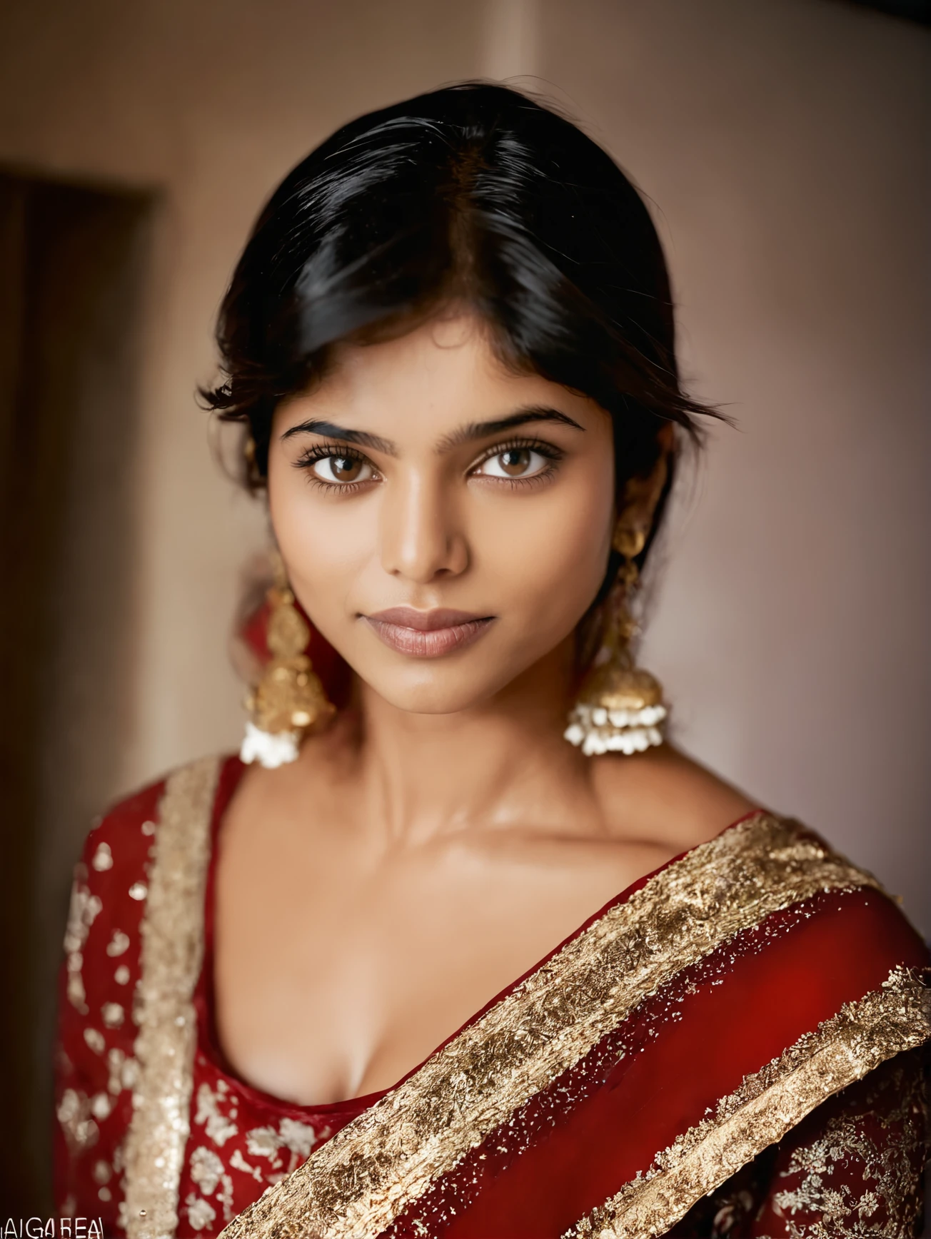 divyasynthxl woman portrait <lora:divyasynthxl-v1:1>, face focus, closeup, standing, neutral expression, in the bedroom, wearing traditional indian outfit