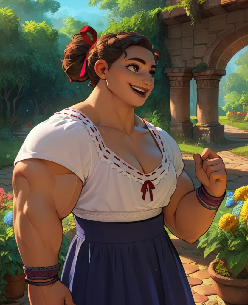 score_9,score_8_up,score_7_up,score_6_up,
Luisaxl,brown hair,hair bun with red ribbon,brown eyes,smile,muscular,open mouth,
smile,cleavage,
blue skirt,bracelets,white top,
garden,stone bridge,morning,
<lora:LuisaENC:0.9>,