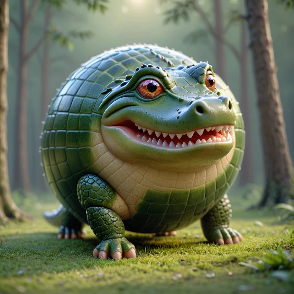 3d render of a sphrml spherical croc in a forest glade<lora:spherimal:1>