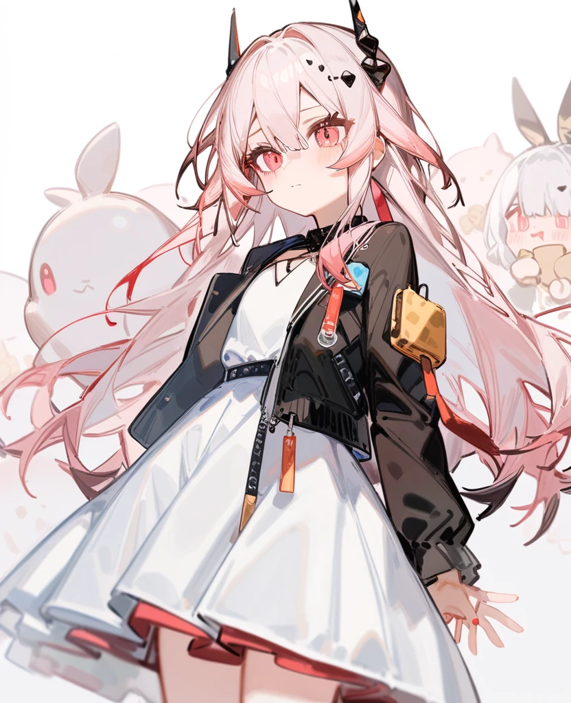 ru_zhai,ciloranko,nana kagura,1girl,solo,theresa,white pink hair,long hair,pink red eyes,black horn,white dress,
masterpiece,best quality,very aesthetic,absurdres,<lora:sdxl_arknights_theresa_adamw_fp8_kohakuep-V1.5-000012:1>,
