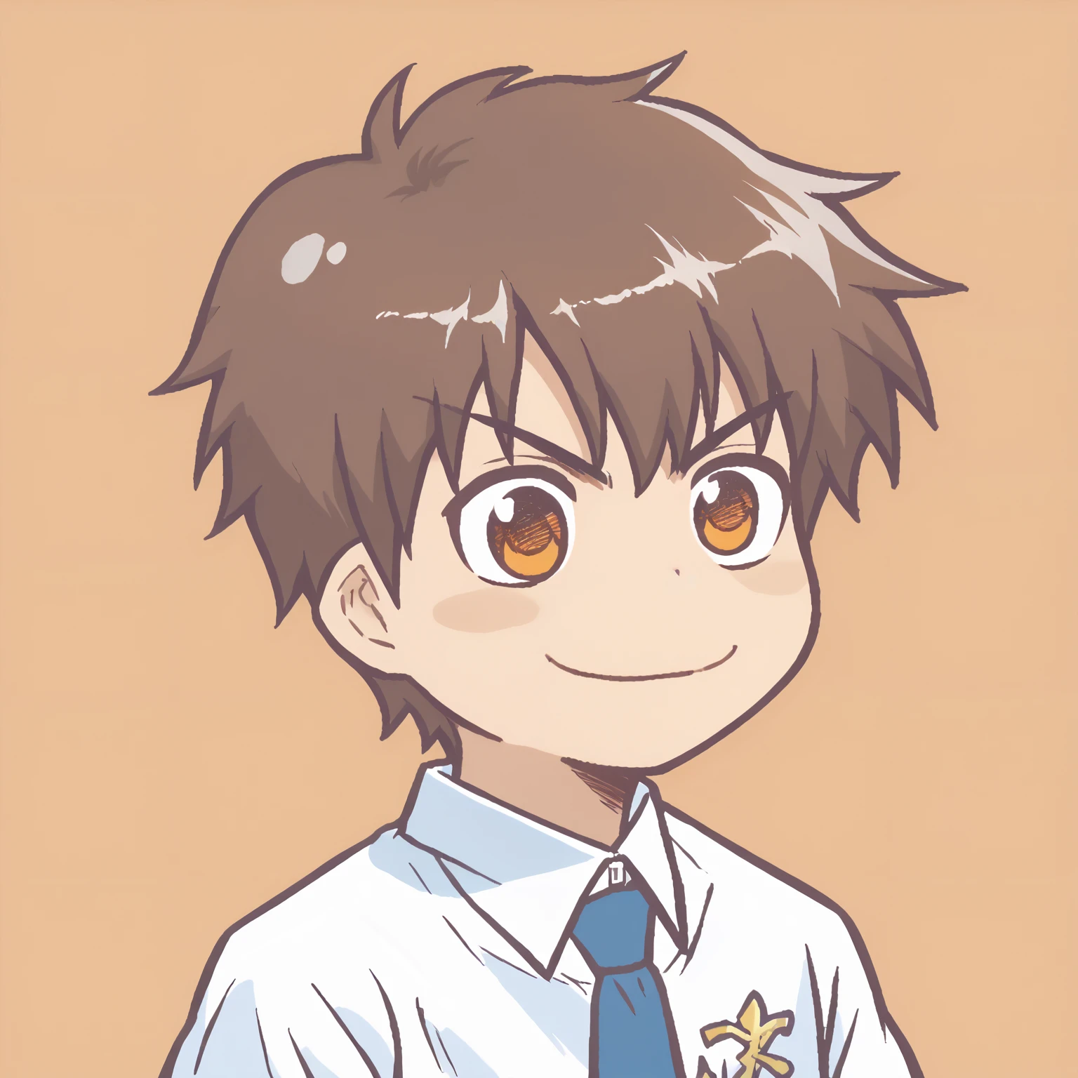 score_9, score_8_up, score_7_up, source_anime, RythSawaPony, Sawamura Eijun \(Ace of Diamond\), 1boy, smiling, upper body, white shirt, collared shirt, blue tie, brown hair, orange background, solo, <lora:SawamuraEijunPony:1>,  <lora:Ikiyouz-PonyXL-1024px:1>